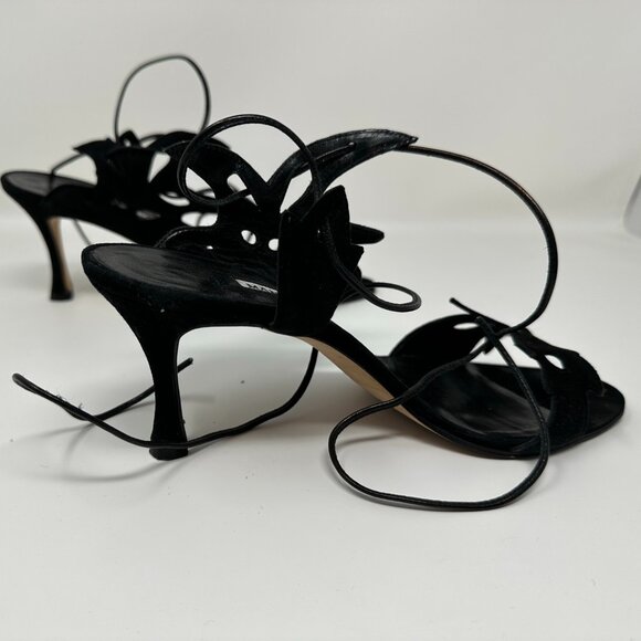 Manolo Blahnik Filodendro Black Suede Cutout Lace Up Heels 37 7 EUC - Picture 5 of 8